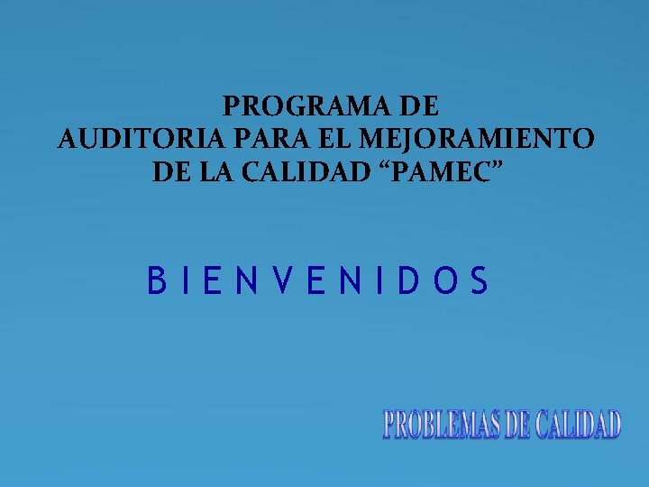 PROGRAMA DE AUDITORIA PARA EL MEJORAMIENTO DE LA CALIDAD “PAMEC” BIENVENIDOS PROGRAMA DE AUDITORIA PARA EL MEJORAMIENTO DE LA CALIDAD “PAMEC” BIENVENIDOS
