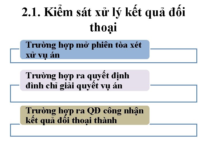 2. 1. Kiểm sát xử lý kết quả đối thoại Trường hợp mở phiên