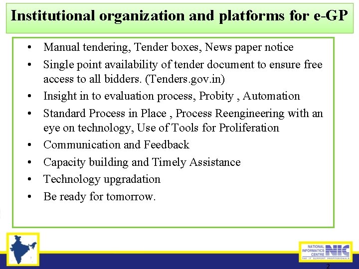 Institutional organization and platforms for eGP SOUTH ASIA