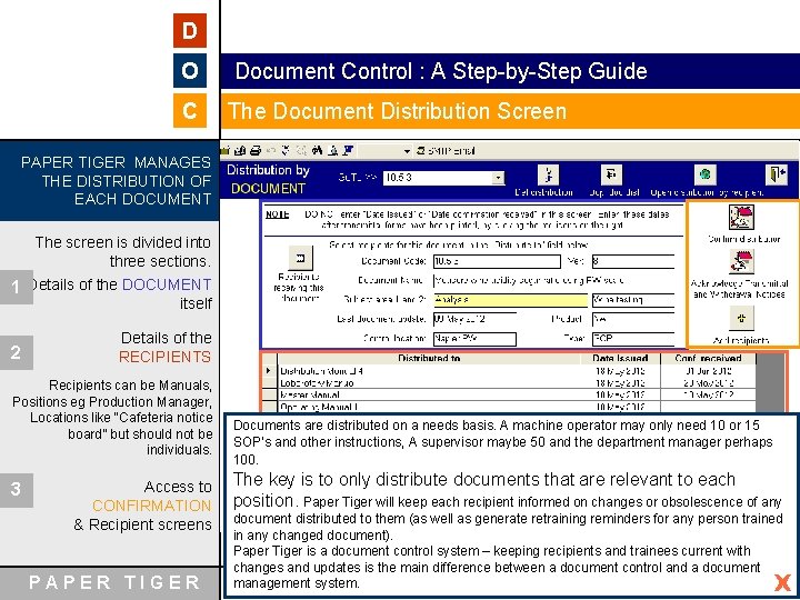D O Document Control : A Step-by-Step Guide C The Document Distribution Screen PAPER