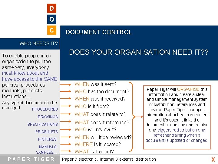 D O C WHO NEEDS IT? To enable people in an organisation to pull