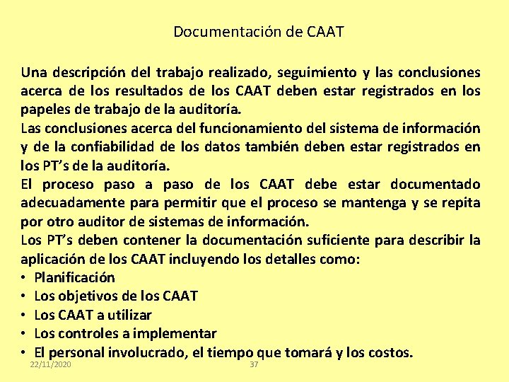 Documentación de CAAT Una descripción del trabajo realizado, seguimiento y las conclusiones acerca de