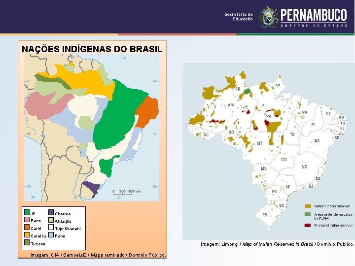 NAÇÕES INDÍGENAS DO BRASIL Jê Charrua Pano Aruaque Cariri Tupi-Guarani Caraíba Pano Tucano Imagem: