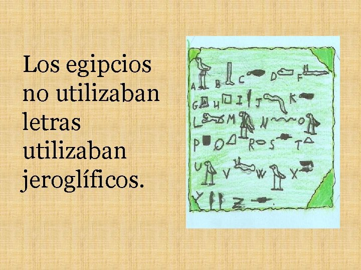 Los egipcios no utilizaban letras utilizaban jeroglíficos. 