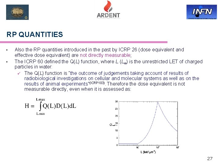 RP QUANTITIES • • Also the RP quantities introduced in the past by ICRP