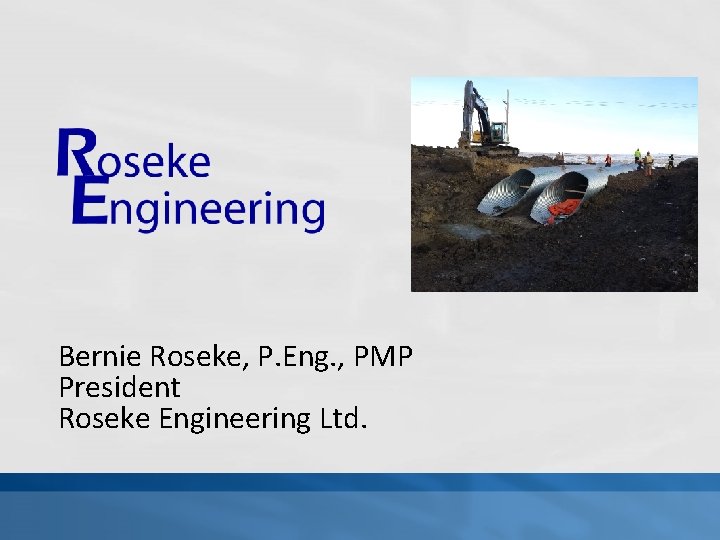 Bernie Roseke, P. Eng. , PMP President Roseke Engineering Ltd. 