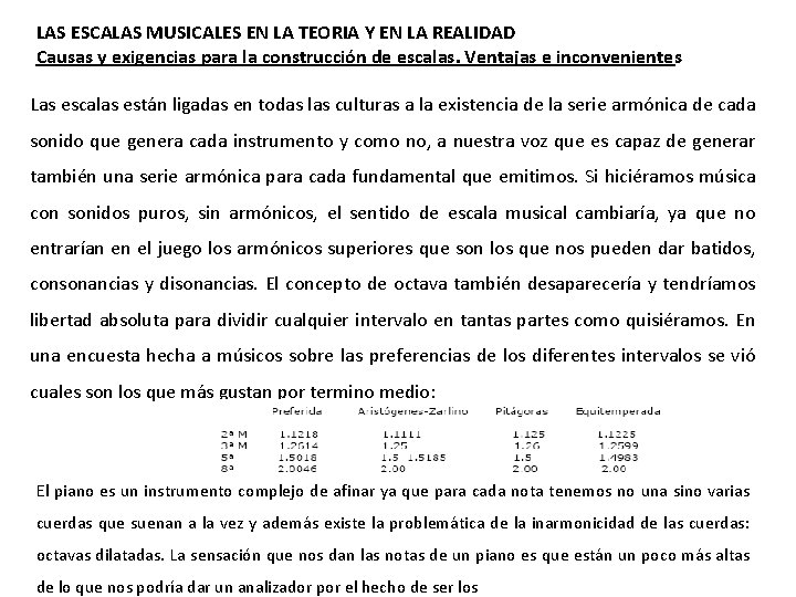 LAS ESCALAS MUSICALES EN LA TEORIA Y EN LA REALIDAD Causas y exigencias para