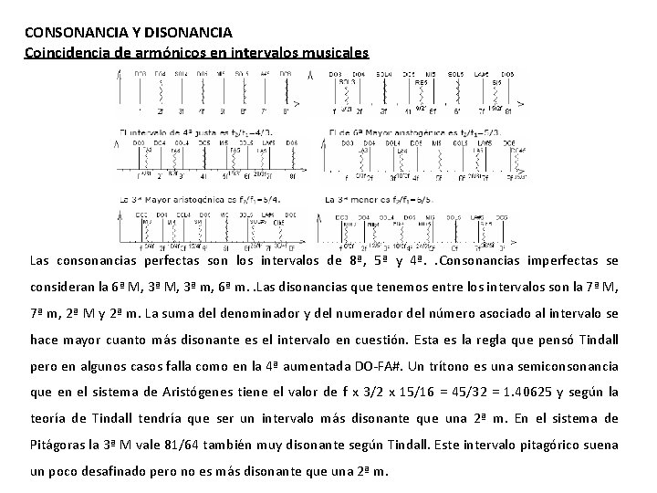 CONSONANCIA Y DISONANCIA Coincidencia de armónicos en intervalos musicales Las consonancias perfectas son los