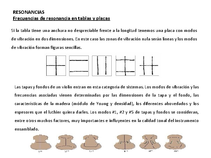 RESONANCIAS Frecuencias de resonancia en tablas y placas Si la tabla tiene una anchura