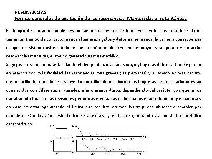 RESONANCIAS Formas generales de excitación de las resonancias: Mantenidas e instantáneas El tiempo de