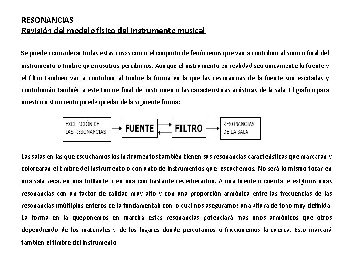 RESONANCIAS Revisión del modelo físico del instrumento musical Se pueden considerar todas estas cosas