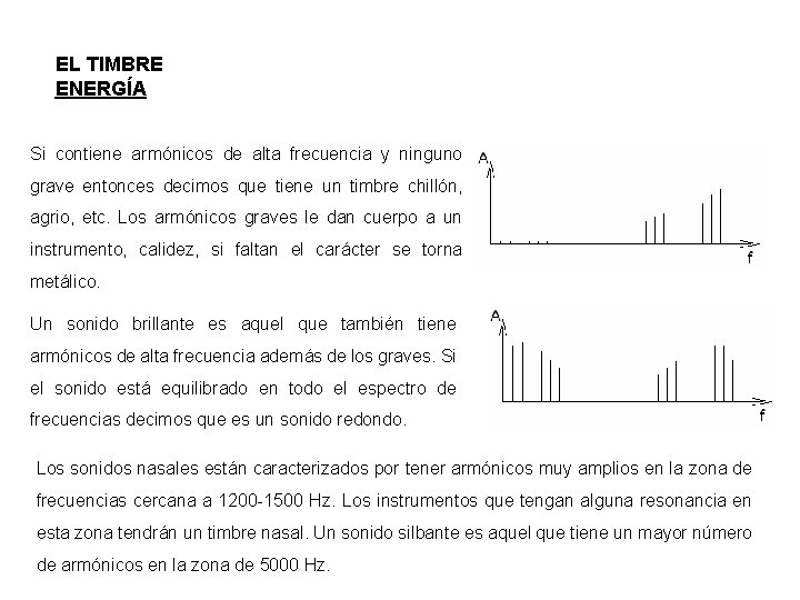 EL TIMBRE ENERGÍA Si contiene armónicos de alta frecuencia y ninguno grave entonces decimos