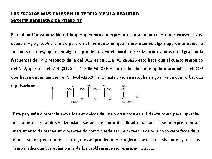 LAS ESCALAS MUSICALES EN LA TEORIA Y EN LA REALIDAD Sistema generativo de Pitágoras