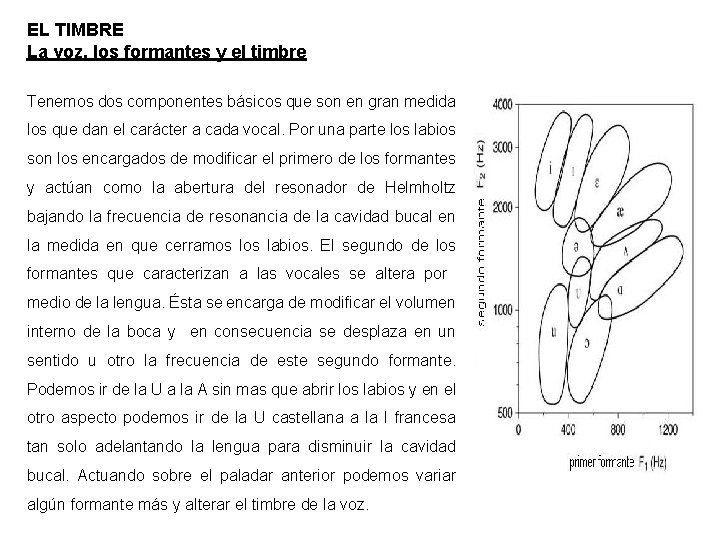 EL TIMBRE La voz, los formantes y el timbre Tenemos dos componentes básicos que