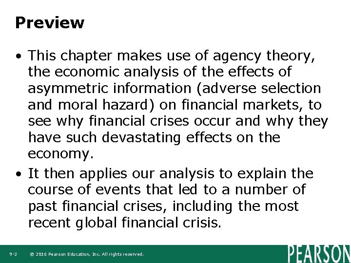 Preview • This chapter makes use of agency theory, the economic analysis of the
