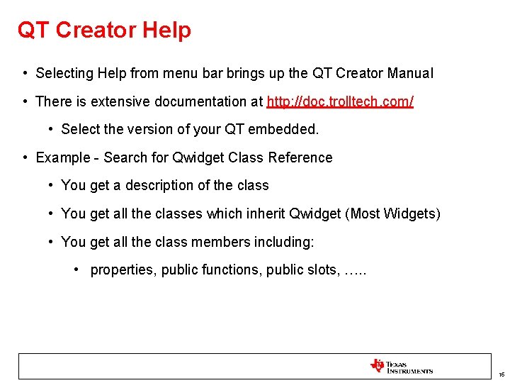 QT Creator Help • Selecting Help from menu bar brings up the QT Creator