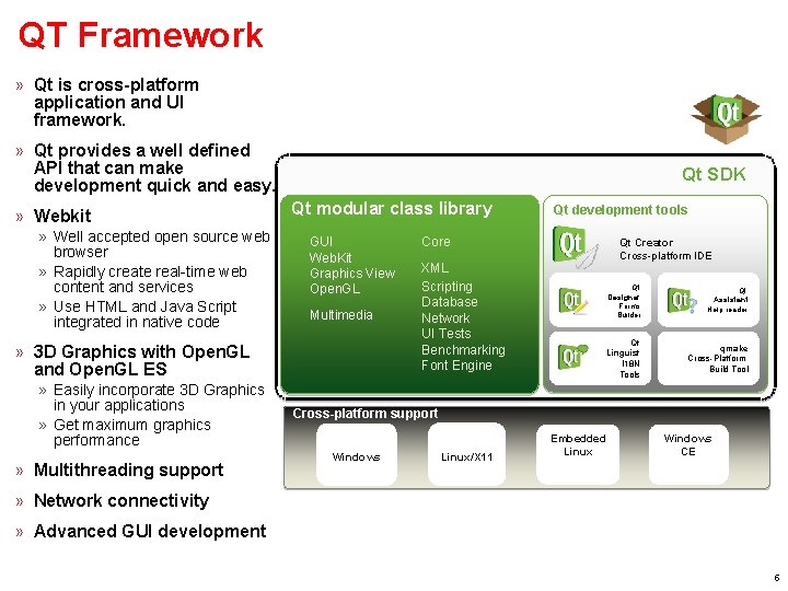 QT Framework » Qt is cross-platform application and UI framework. » Qt provides a