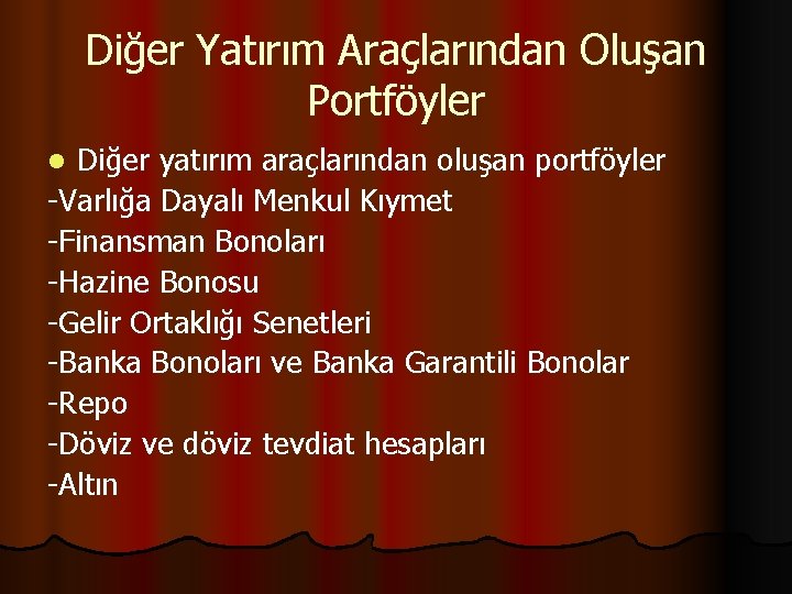 Diğer Yatırım Araçlarından Oluşan Portföyler Diğer yatırım araçlarından oluşan portföyler -Varlığa Dayalı Menkul Kıymet