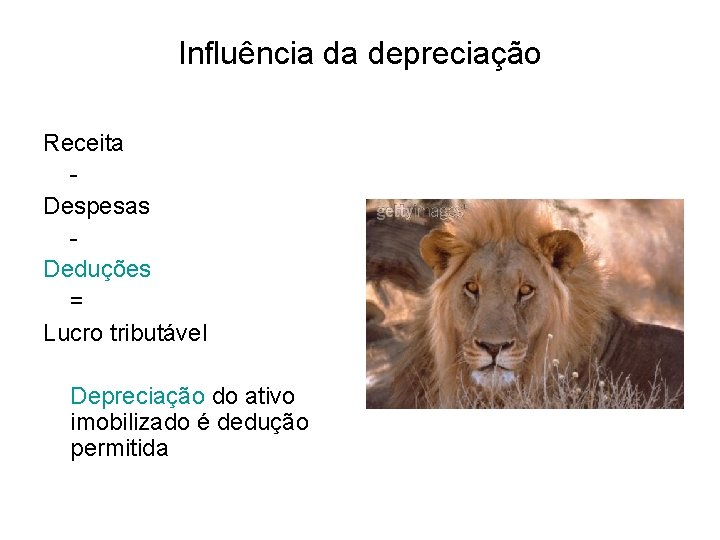 Influência da depreciação Receita Despesas Deduções = Lucro tributável Depreciação do ativo imobilizado é