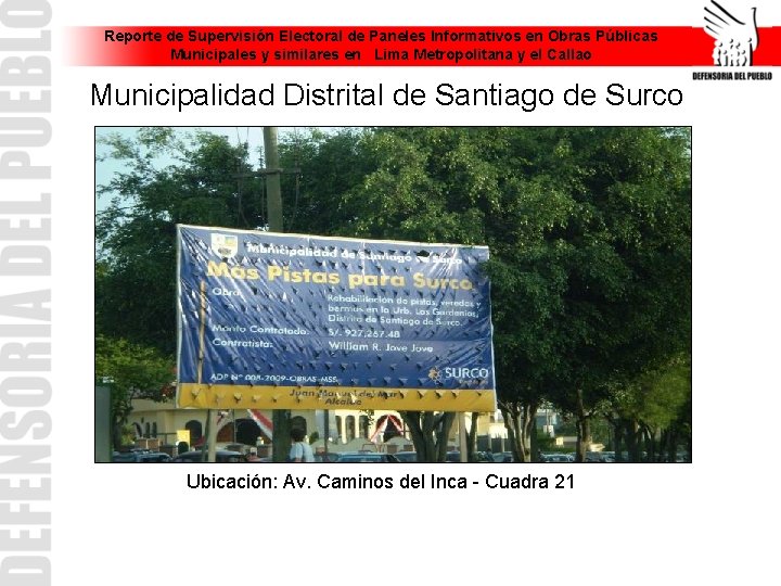 Reporte de Supervisión Electoral de Paneles Informativos en Obras Públicas Municipales y similares en