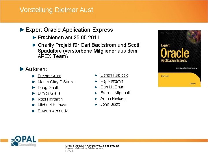 Vorstellung Dietmar Aust ► Expert Oracle Application Express ► Erschienen am 25. 05. 2011