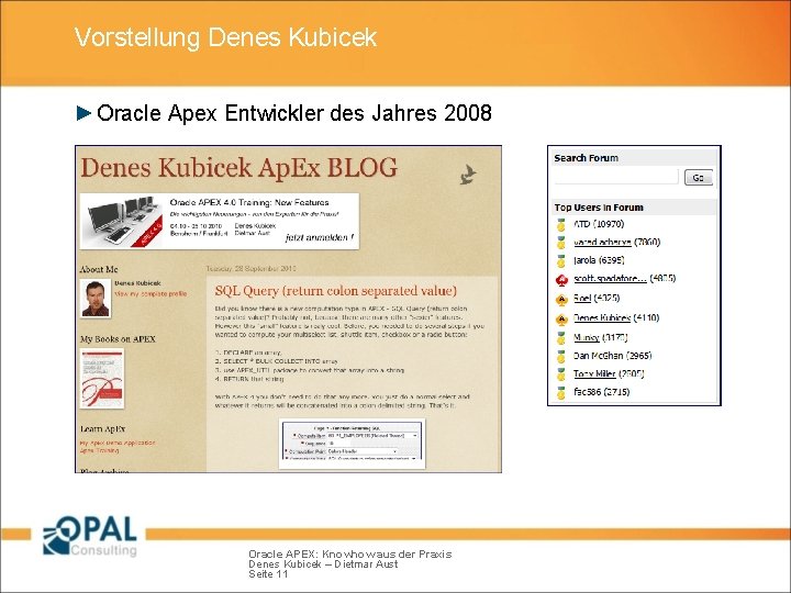 Vorstellung Denes Kubicek ► Oracle Apex Entwickler des Jahres 2008 Oracle APEX: Knowhow aus