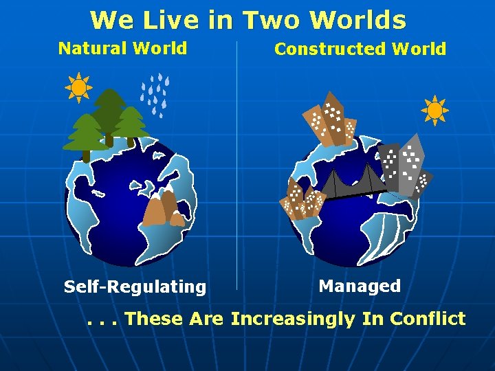 We Live in Two Worlds Natural World Self-Regulating Constructed World Managed . . .