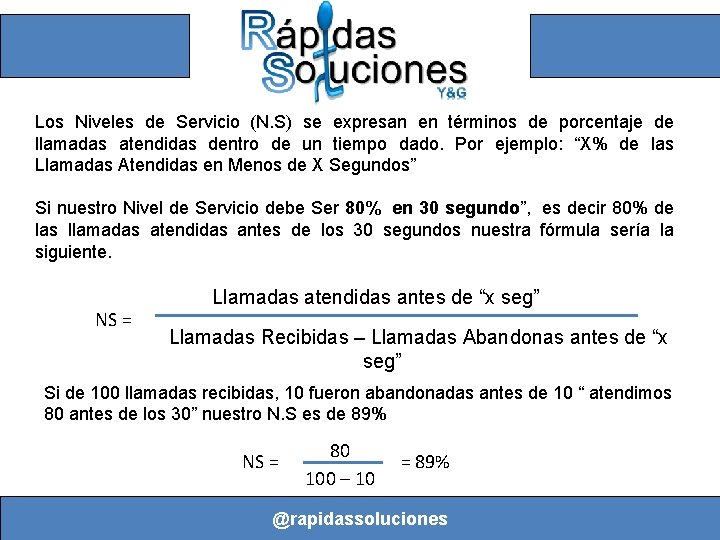 Los Niveles de Servicio (N. S) se expresan en términos de porcentaje de llamadas