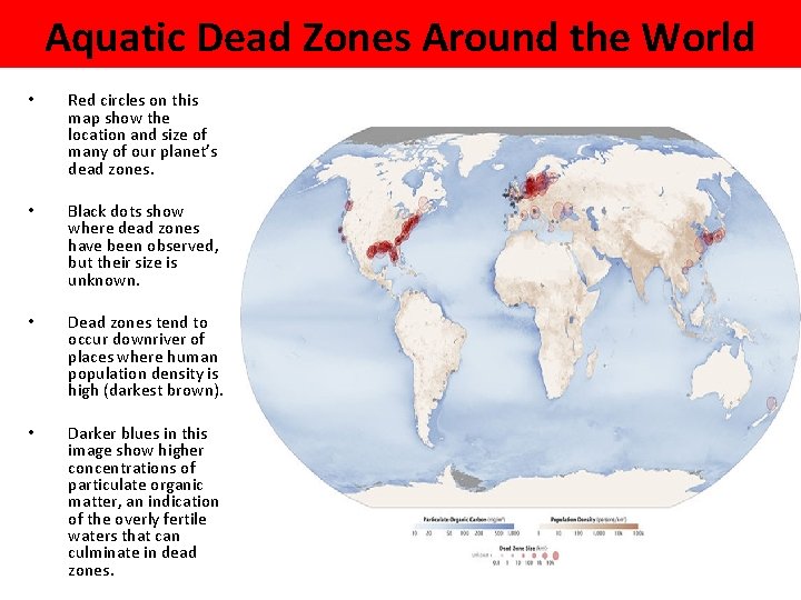 Aquatic Dead Zones Around the World • Red circles on this map show the