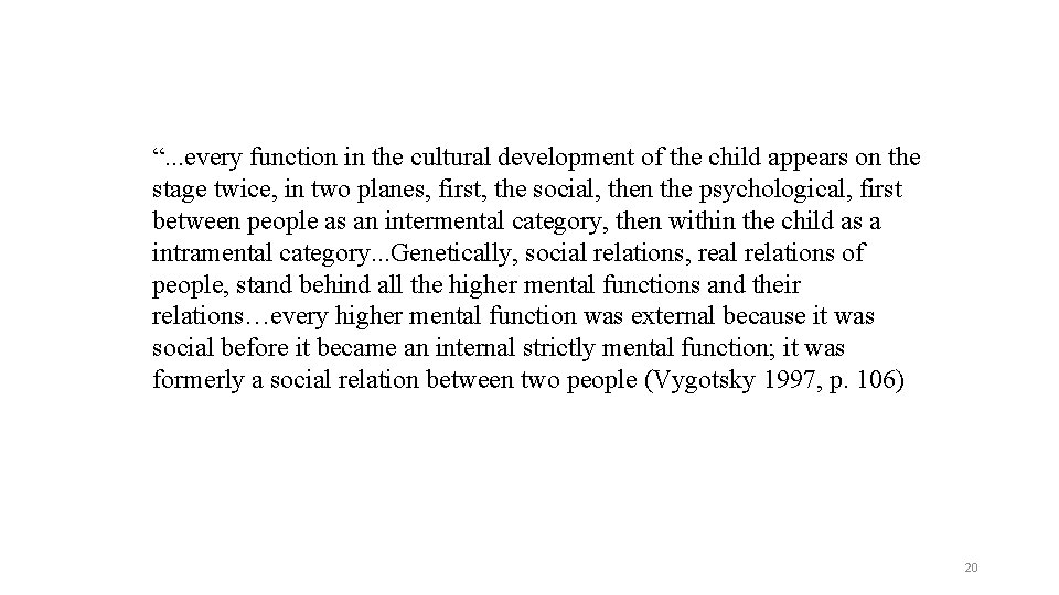 “. . . every function in the cultural development of the child appears on