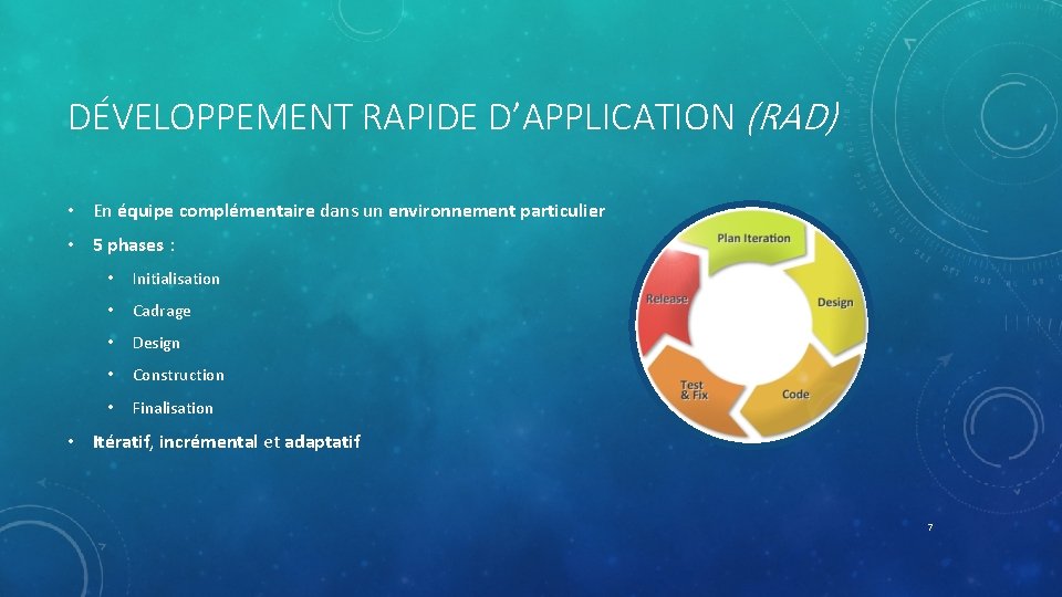 DÉVELOPPEMENT RAPIDE D’APPLICATION (RAD) • En équipe complémentaire dans un environnement particulier • 5 DÉVELOPPEMENT RAPIDE D’APPLICATION (RAD) • En équipe complémentaire dans un environnement particulier • 5