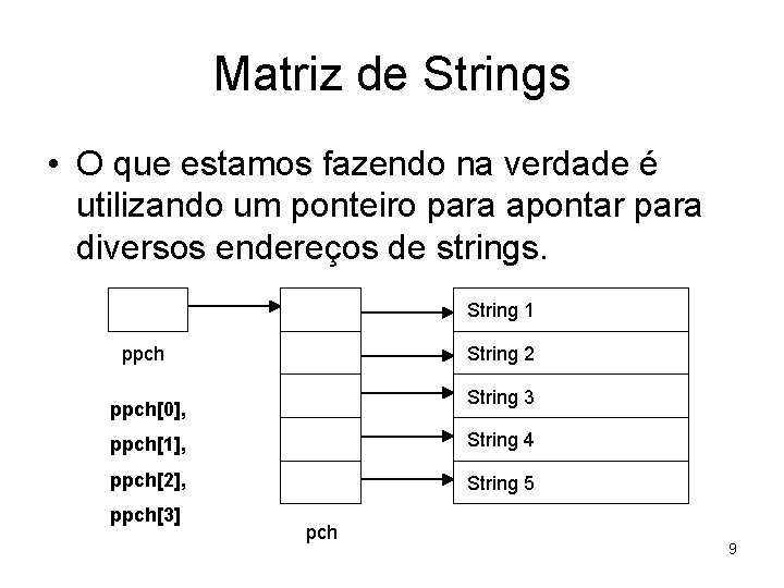 Matriz de Strings • O que estamos fazendo na verdade é utilizando um ponteiro