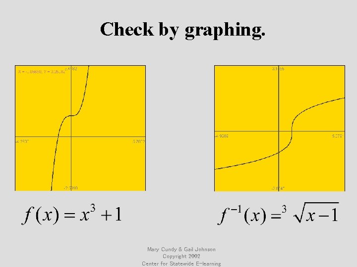 Check by graphing. Mary Cundy & Gail Johnson Copyright 2002 Center for Statewide E-learning