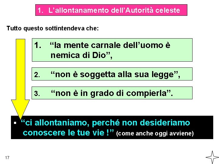 1. L’allontanamento dell’Autorità celeste Tutto questo sottintendeva che: 1. “la mente carnale dell’uomo è