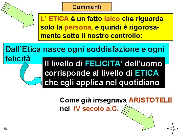 Commenti L’ ETICA è un fatto laico che riguarda solo la persona, e quindi