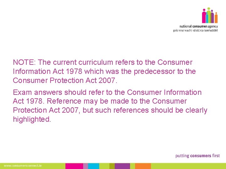 NOTE: The current curriculum refers to the Consumer Information Act 1978 which was the