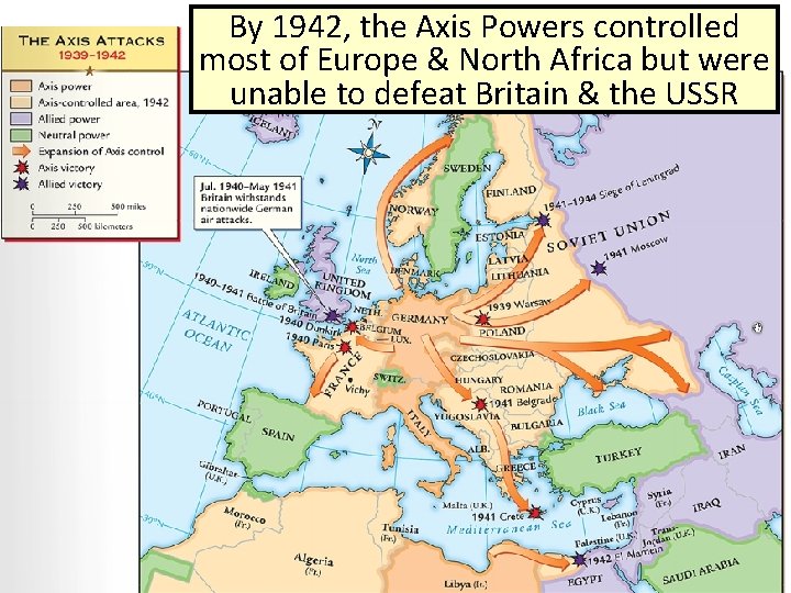 By 1942, the Axis Powers controlled most of Europe & North Africa but were