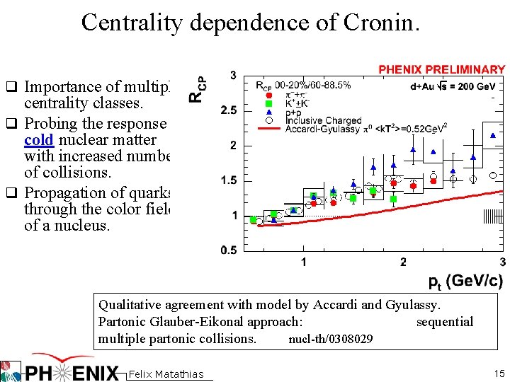 Centrality dependence of Cronin. q Importance of multiple centrality classes. q Probing the response Centrality dependence of Cronin. q Importance of multiple centrality classes. q Probing the response