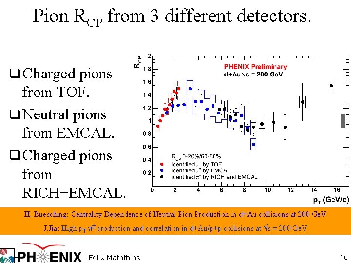 Pion RCP from 3 different detectors. q Charged pions from TOF. q Neutral pions Pion RCP from 3 different detectors. q Charged pions from TOF. q Neutral pions