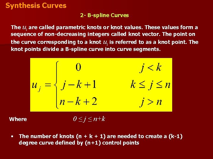 Synthesis Curves 2 - B-spline Curves The ui are called parametric knots or knot Synthesis Curves 2 - B-spline Curves The ui are called parametric knots or knot