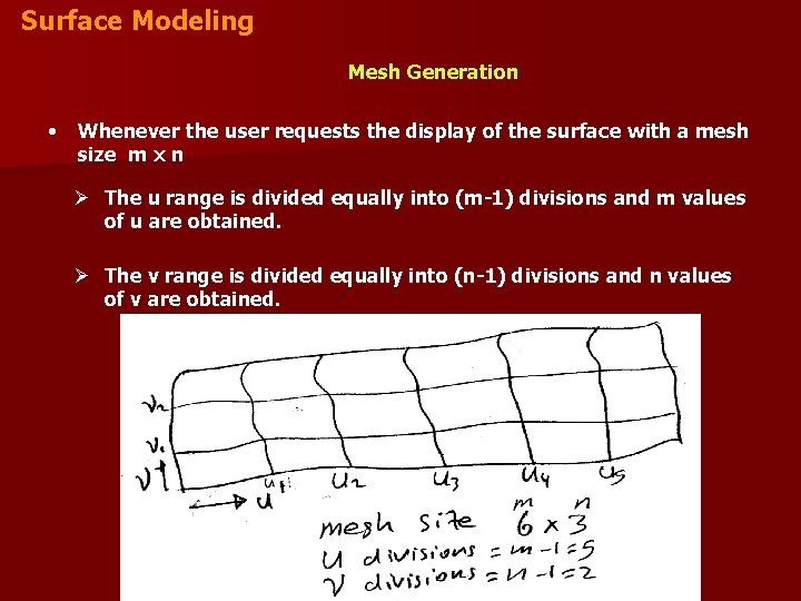 Surface Modeling Mesh Generation • Whenever the user requests the display of the surface