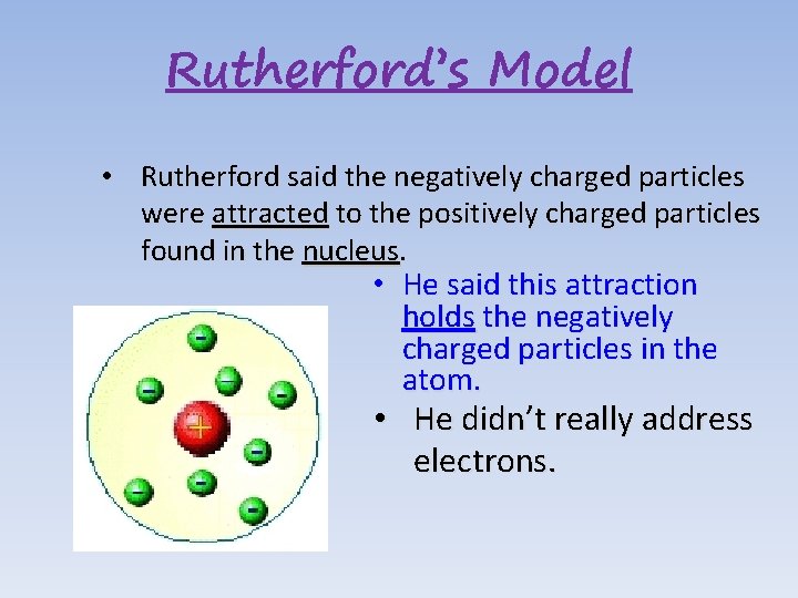 Modellen Rutherford ATOMS MODELS A MODEL is a representation that
