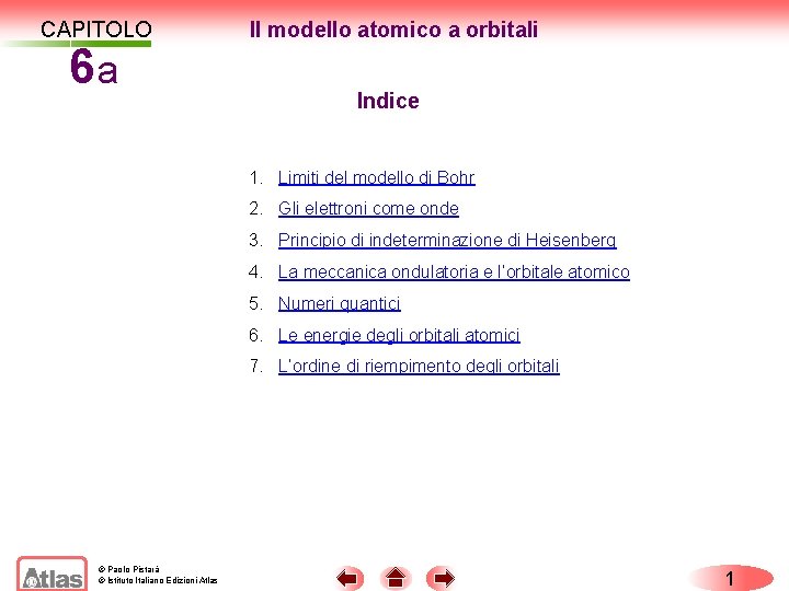 CAPITOLO 6 a Il modello atomico a orbitali Indice 1. Limiti del modello di