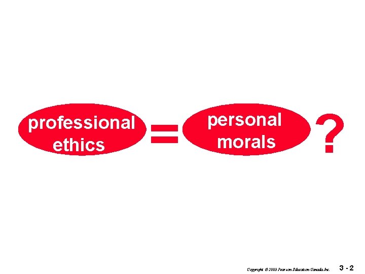 professional ethics = personal morals ? Copyright 2003 Pearson Education Canada Inc. 3 -2