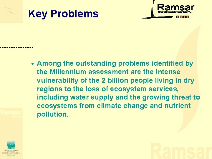 Key Problems Among the outstanding problems identified by the Millennium assessment are the intense Key Problems Among the outstanding problems identified by the Millennium assessment are the intense
