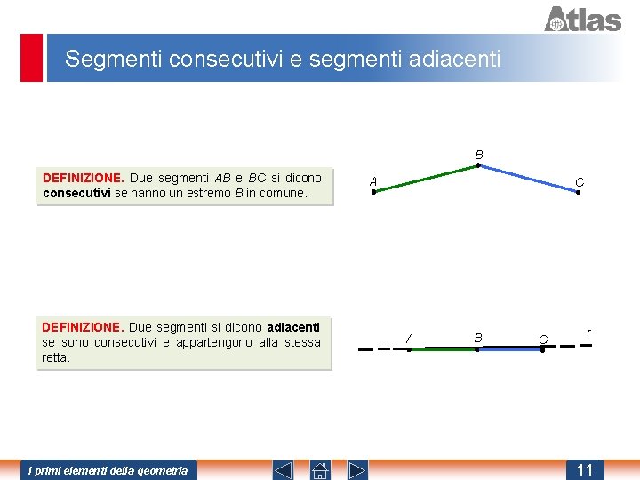 Segmenti consecutivi e segmenti adiacenti B DEFINIZIONE. Due segmenti AB e BC si dicono