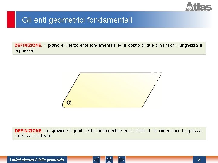 Gli enti geometrici fondamentali DEFINIZIONE. Il piano è il terzo ente fondamentale ed è