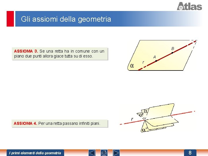 Gli assiomi della geometria B ASSIOMA 3. Se una retta ha in comune con