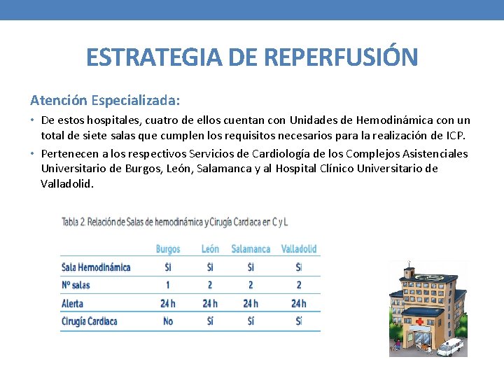 ESTRATEGIA DE REPERFUSIÓN Atención Especializada: • De estos hospitales, cuatro de ellos cuentan con