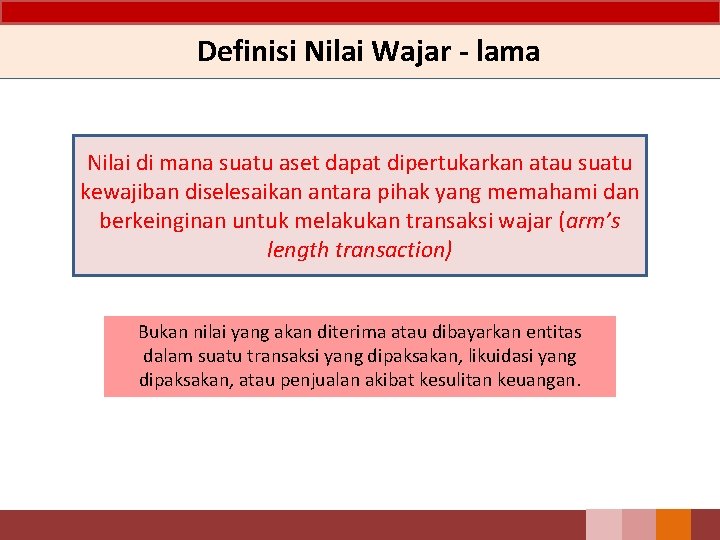 Definisi Nilai Wajar - lama Nilai di mana suatu aset dapat dipertukarkan atau suatu